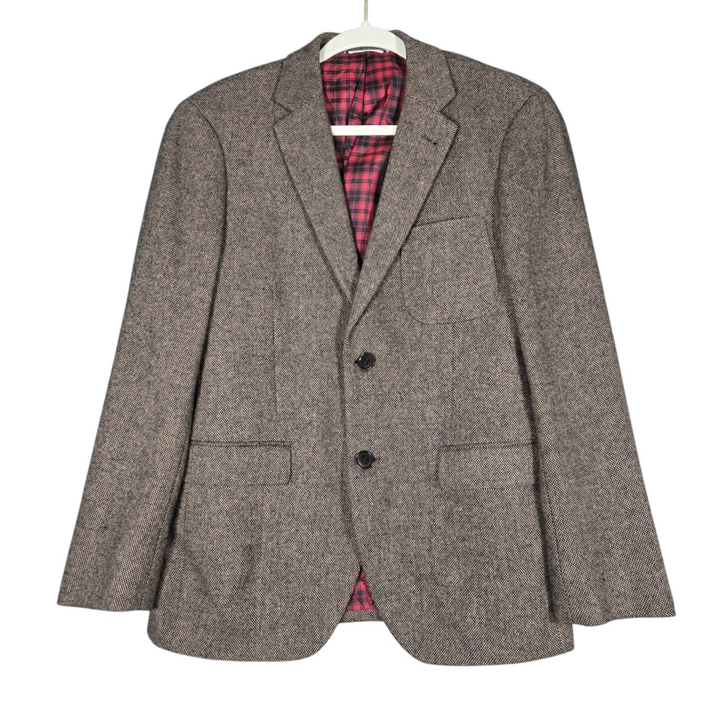 Frank & Oak Blazer Mens 36 Brown Wool Blend Laurier Fit Plaid Lined Sport Coat